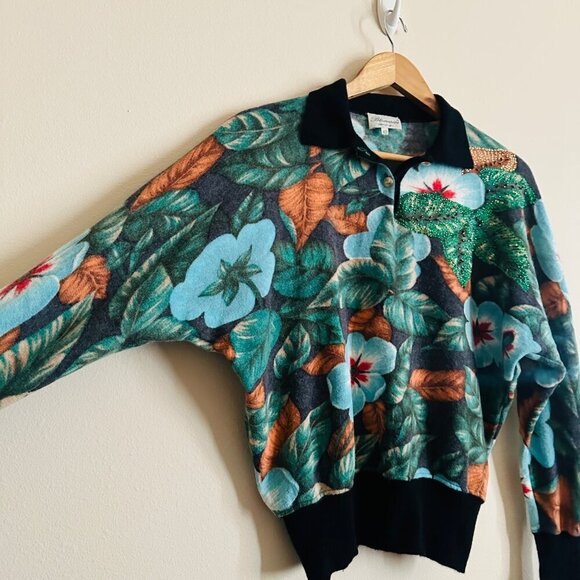 Blumarine Womens Floral Sweater Size 42 US 6 Angora Wool Blend Beaded Detail - Picture 2 of 8